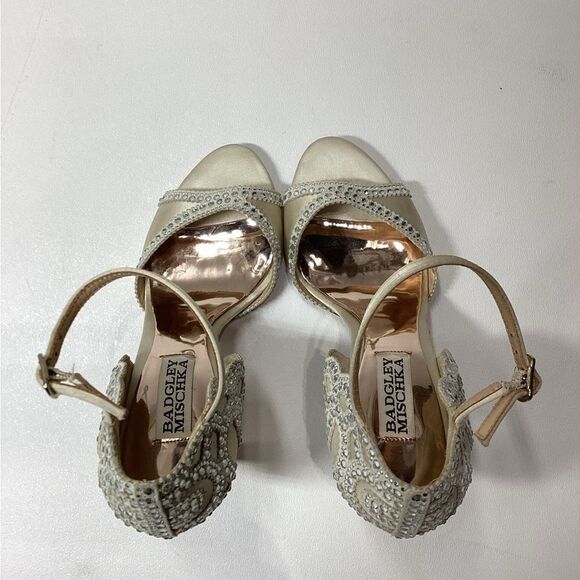 Badgley Mischka beige Roxy Ankle Strap Rhinestone Kelly Wedding sandal Size 6 - Picture 12 of 16